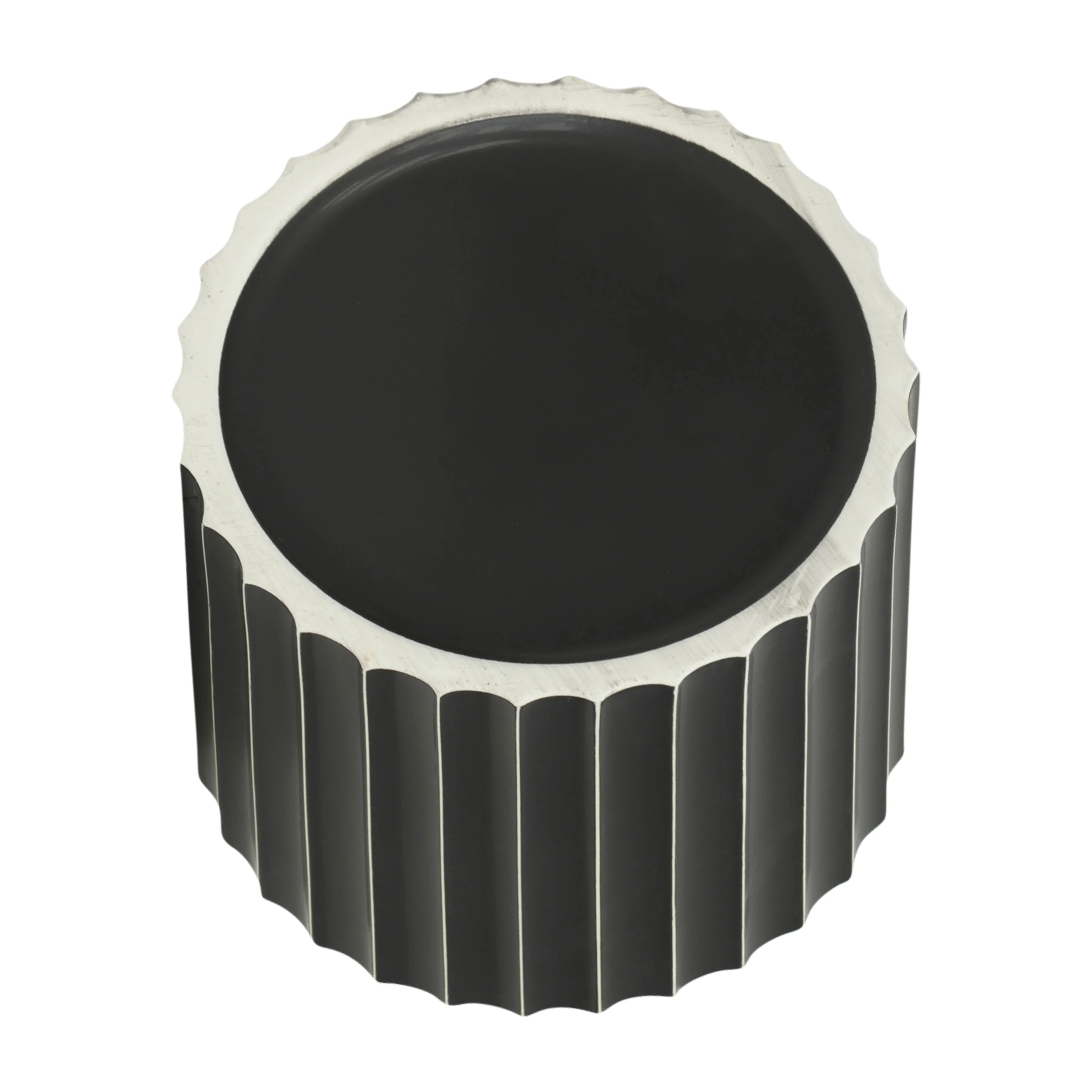 12" CERAMIC FLUTED PLANTER W/ WOOD STAND, BLACK