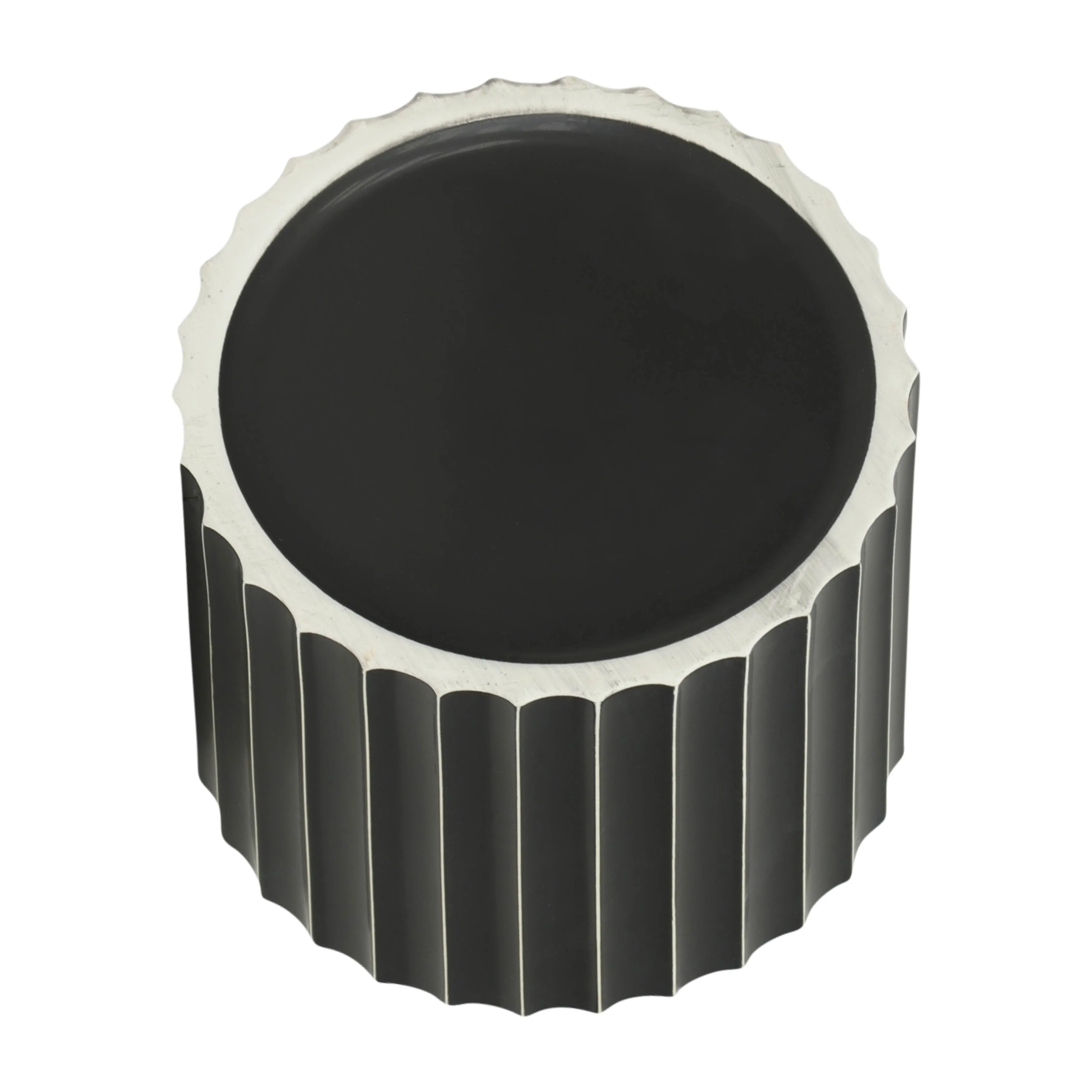 12" CERAMIC FLUTED PLANTER W/ WOOD STAND, BLACK
