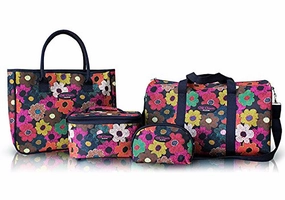 Trending Deals Today 4Pc Duffel Travel Bag Clutch Toiletry Cosmetic Purse Tote Set Multi Color Flowers