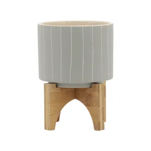 5" STRIPES PLANTER W/ STAND, TAN