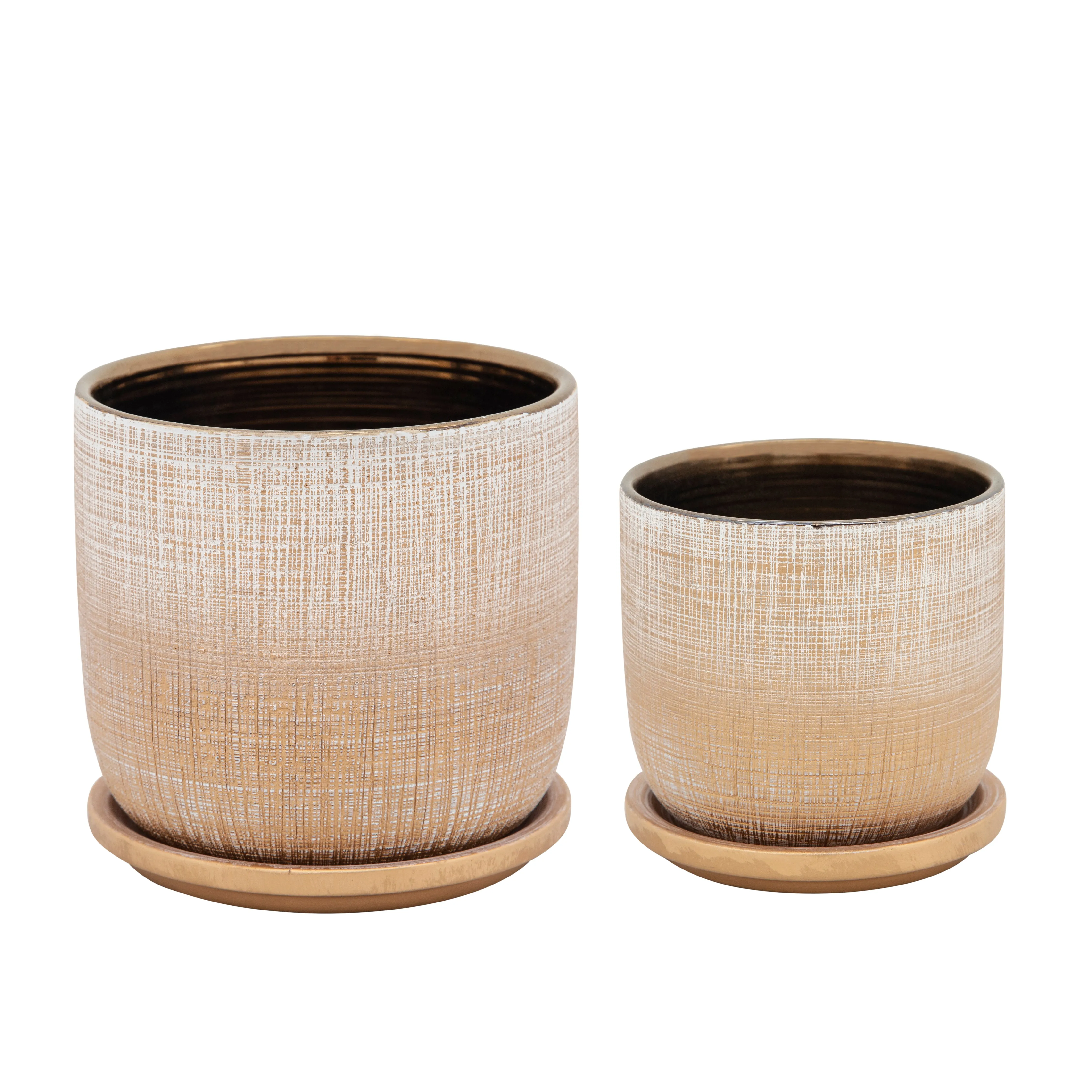 5" TEXTURED PLANTER WITH SAUCER, GOLD
