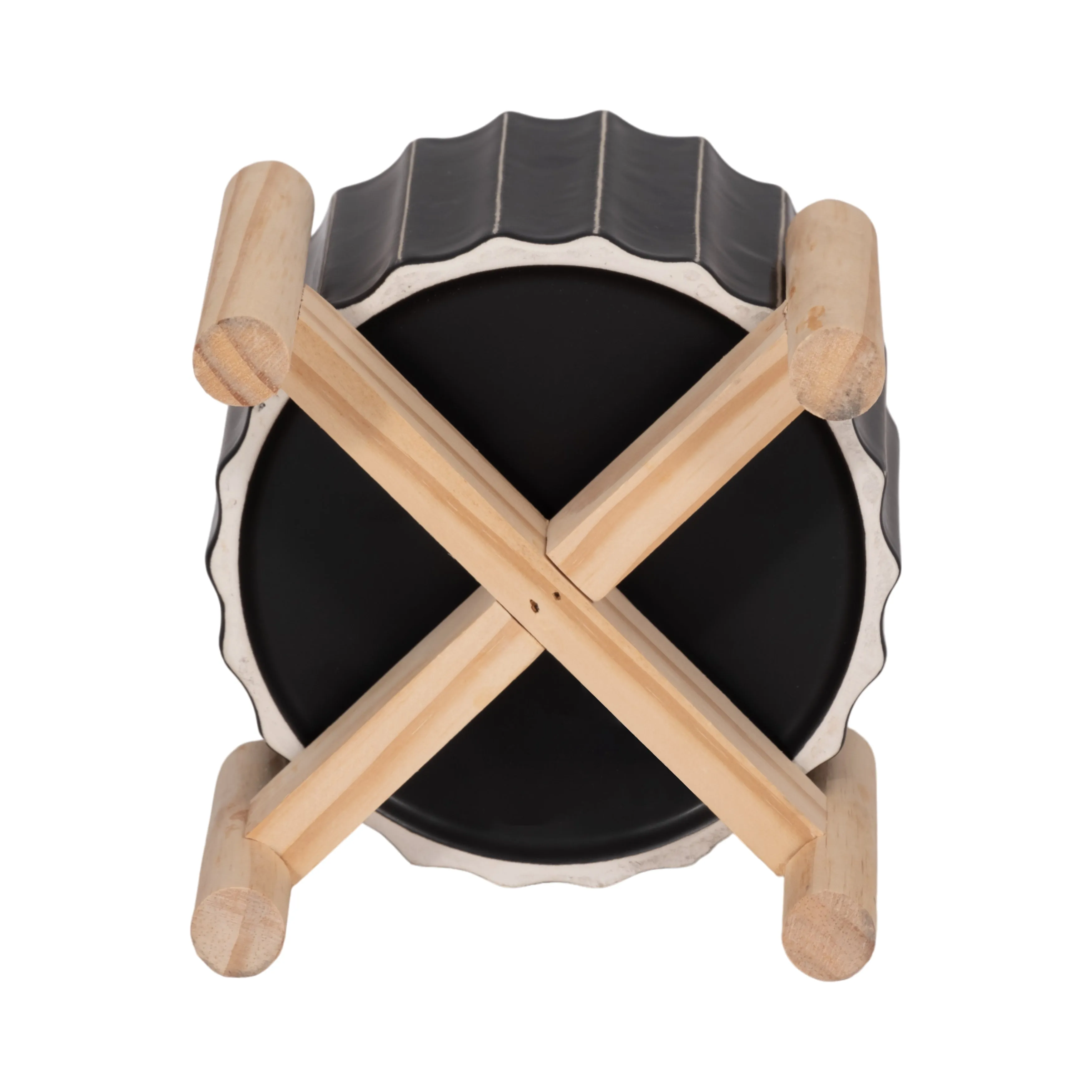 6" CERAMIC FLUTED PLANTER W/ WOOD STAND, BLACK