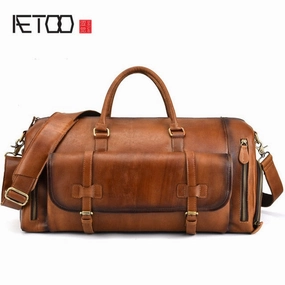 Grab Todays Deal Aetoo Leather Men'S Handbag Big Bag Retro First Layer Leather Travel Bag Duffel Bag Large