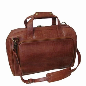 Trending Hot Deal Amerileather Croco-Print 16" Leather Carry-On Weekend Duffel (Brown Croco-Print)