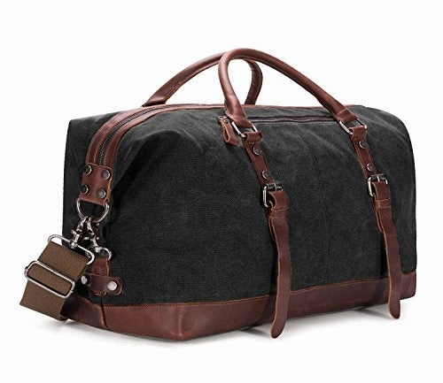 Baosha Oversized Canvas Pu Leather Travel Tote Duffel Bag Weekender Overnight Bag (Black) Flash Offer Today Limited Edition Offer