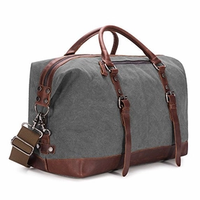 Baosha Oversized Canvas Pu Leather Travel Tote Duffel Bag Weekender Overnight Bag (Grey) Exclusive Holiday Deal