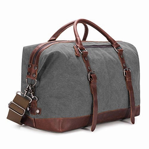 Baosha Oversized Canvas Pu Leather Travel Tote Duffel Bag Weekender Overnight Bag (Grey) Exclusive Holiday Deal