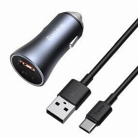 Baseus Golden Contactor Pro Fast Car Charger Usb Type C / Usb 40 W Power Delivery 3.0 Quick Charge 4  Scp Fcp Afc   Usb Cable - Usb Type C Grey (Tzccjd-0G) Trending Hot Picks