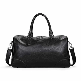 Baigio Men'S Vintage Duffel Weekend Bag Oversize Travel Tote Faux Leather Overnight Duffle (Black) Dont Miss Big Savings
