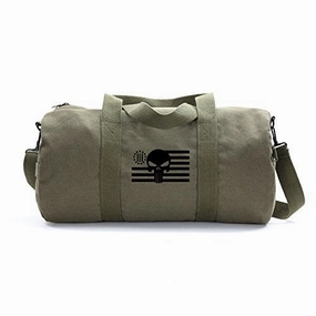 Grab Todays Deal Perfect Gift Offer Punisher Skull Three Precenter American Flag Army Sport Heavyweight Canvas Duffel Bag In Olive &