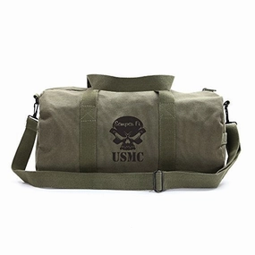 Save More Now Hot Deals Today Usmc Semper Fi Skull Marine Corp Sport Heavyweight Canvas Duffel Bag In Olive & Black, Large