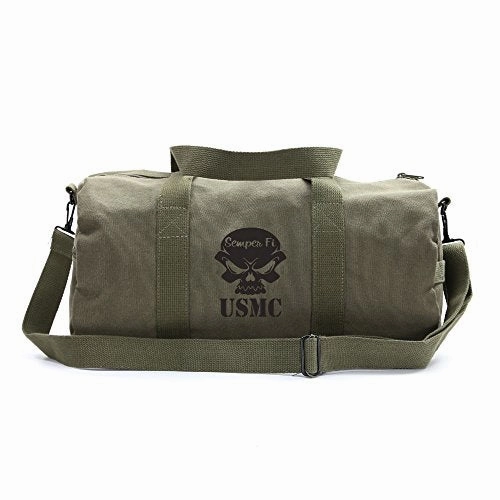 Save More Now Hot Deals Today Usmc Semper Fi Skull Marine Corp Sport Heavyweight Canvas Duffel Bag In Olive & Black, Large