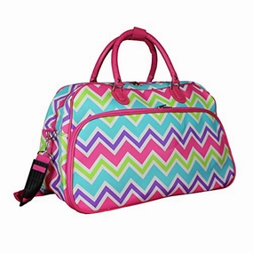 Big Sale Today World Traveler 21" Carry-On Shoulder Tote Duffel Bag, Pink Trim Chevron Multi, One Size