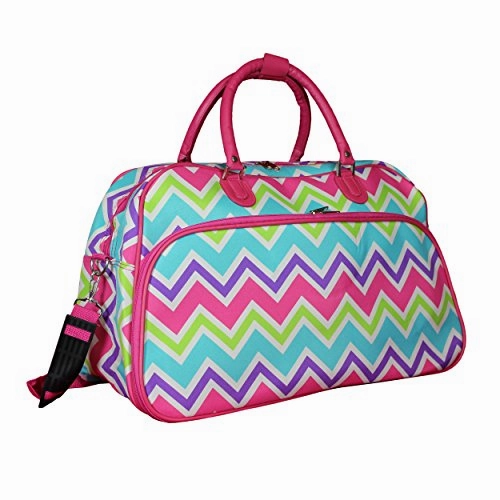 Big Sale Today World Traveler 21" Carry-On Shoulder Tote Duffel Bag, Pink Trim Chevron Multi, One Size