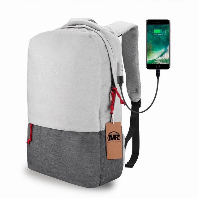 Trending Offer Today Instant Deal Today Fashion Waterproof Backpack With External Usb Charge For 15.6" Laptop - Blue,Gray