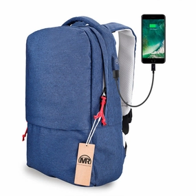 Fashion Waterproof Backpack With External Usb Charge For 15.6" Laptop - Blue,Gray Best Deal Online