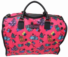 Betsey Johnson Large Nylon Weekender Duffel Bag, Fushia/Cats Today Only Discount Alert Dont Miss Hot Deals