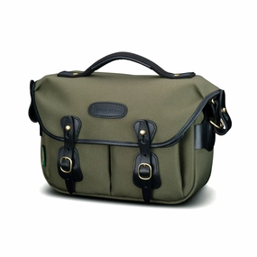 Weekend Sale Special Billingham Hadley Small Pro Shoulder Bag, 3.5L - Sage Fibrenyte / Black Leather (Olive Lining)