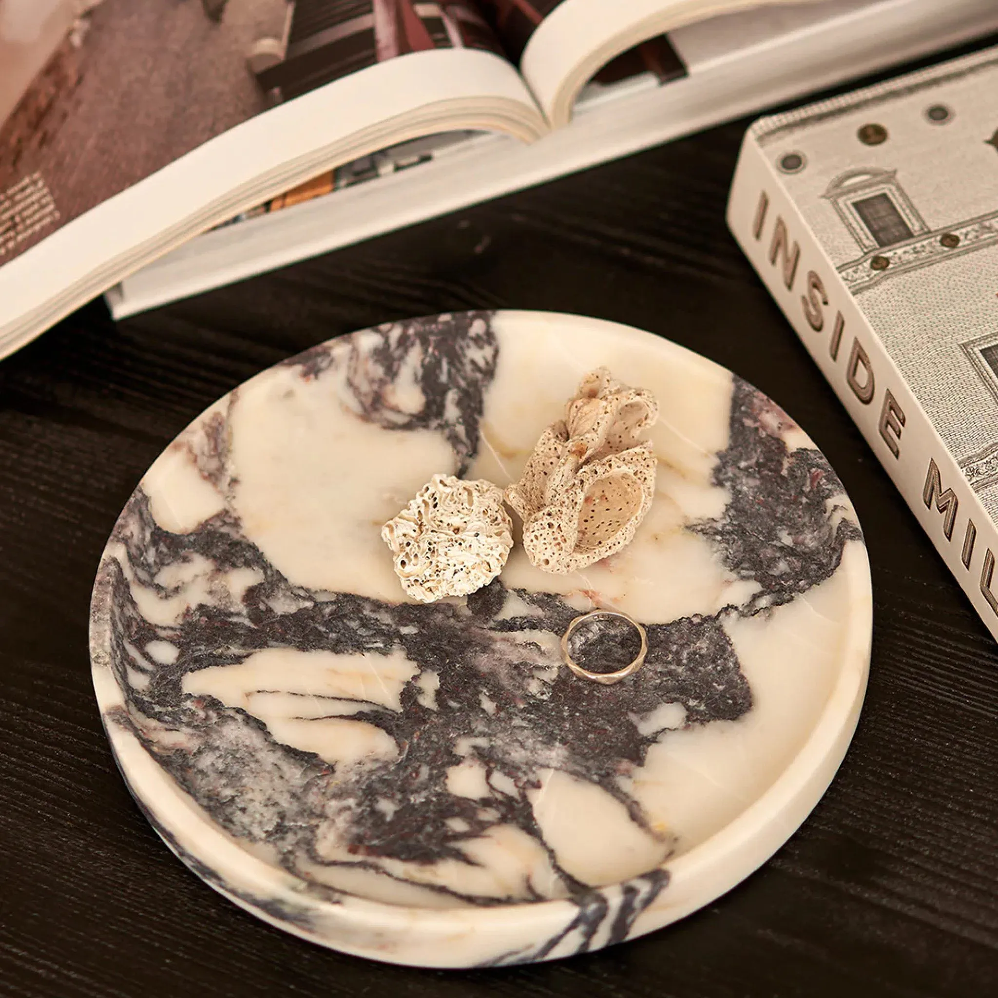 BLACK BLAZE Linea Round Marble Tray, D20cm, Calacatta Viola