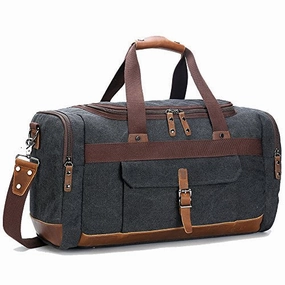 Bluboon Travel Duffel Bag Canvas Weekender Overnight Carry-On Luggage With Genuine Leather Trim For Big Sale Today Mega Discount Today