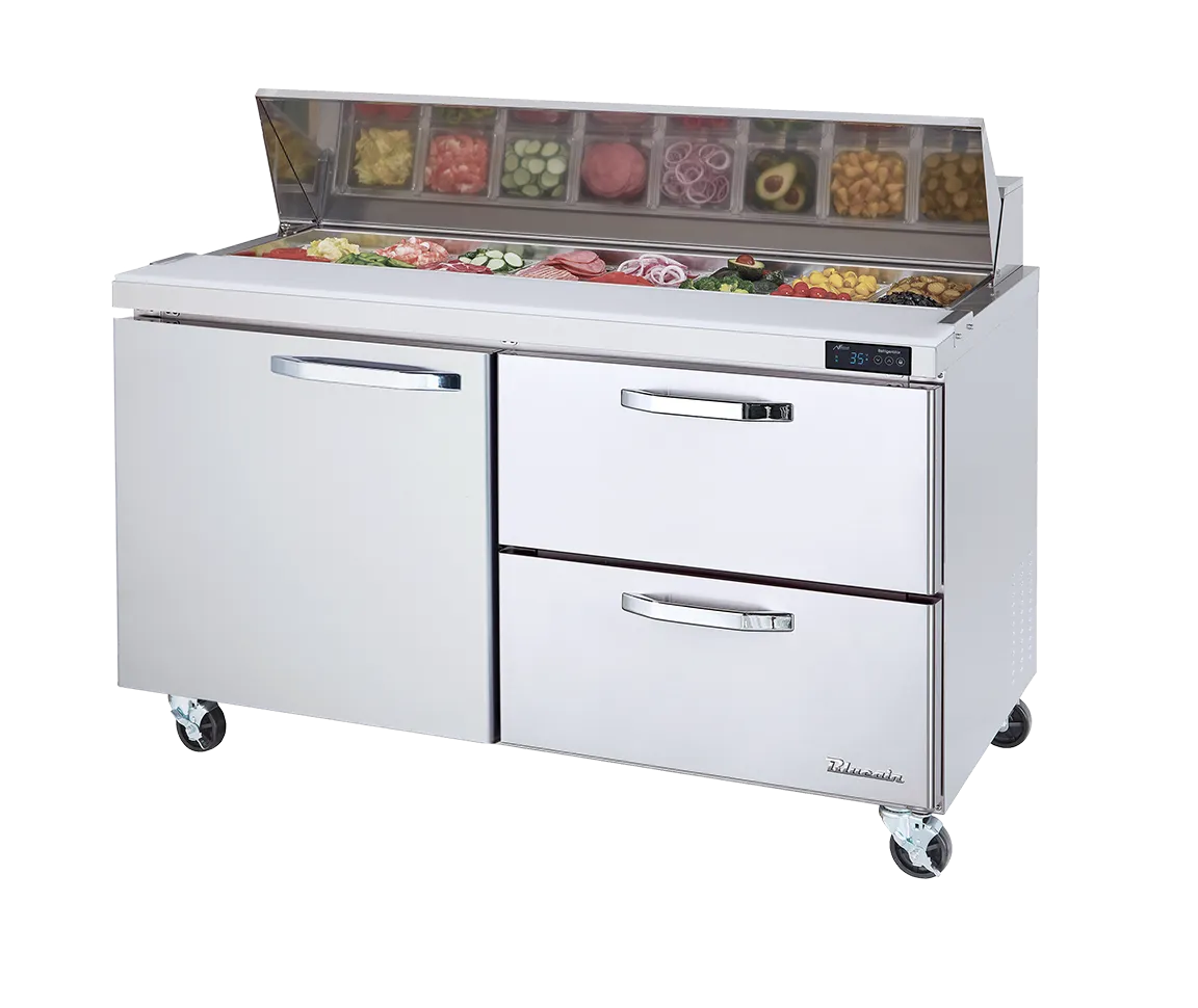 Blue Air - BAPP67-D2R-HC, 2 Drawers 1 Door (L) All Stainless Pizza Prep.Table, 67" wide, 20.2 cu/ft. - (9) 1/3 Pans - By Others. R-290 Refrigerant