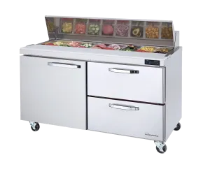 Blue Air - BAPP67-D2R-HC, 2 Drawers 1 Door (L) All Stainless Pizza Prep.Table, 67" wide, 20.2 cu/ft. - (9) 1/3 Pans - By Others. R-290 Refrigerant