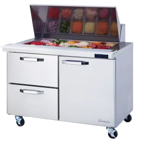 Blue Air - BLMT48-D2L-HC, 2 Drawers 1 Door (R) All Stainless Prep. Table with (18) 1/6 Pans - 48" wide, 13 cu/ft., R-290 Refrigerant