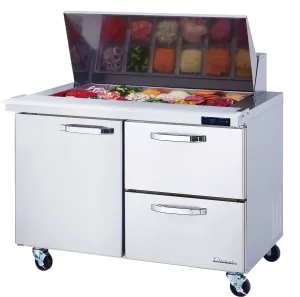 Blue Air - BLMT60-D2R-HC, 2 Drawers 1 Door (R) 60" All Stainless Prep. Table with (24) 1/6 Pans - 60" wide, 16.5 cu/ft., R-290 Refrigerant