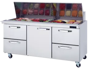 Blue Air - BLMT72-D4RL-HC, 4 Drawers 1 Door (M) All Stainless Prep. Table with (30) 1/6 Pans - 72" wide, 20 cu/ft., R-290 Refrigerant
