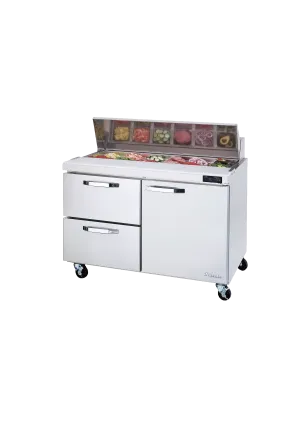 Blue Air - BLPT48-D2L-HC, 2 Drawers 1 Door (R) All Stainless Prep. Table with (12) 1/6 Pans - 48" wide, 13 cu/ft., R-290 Refrigerant