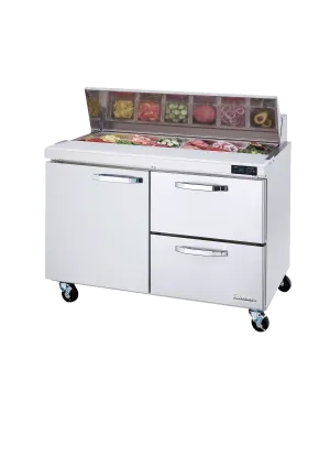 Blue Air - BLPT48-D2R-HC, 2 Drawers 1 Door (L) All Stainless Prep. Table with (12) 1/6 Pans - 48" wide, 13 cu/ft., R-290 Refrigerant