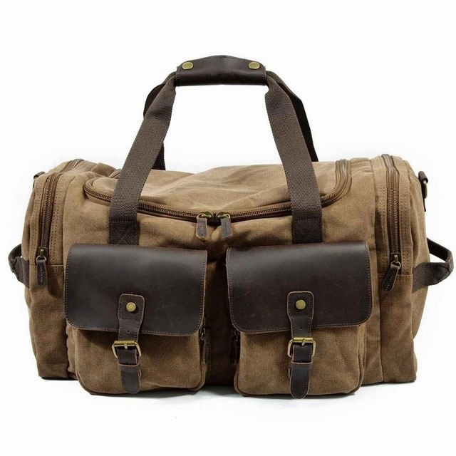 Perfect Gift Sale Biggest Savings Now Canvas Leather Travel Bag Carry On Luggage Bags Men Military Duffel Bags Travel Tote Large