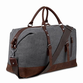 Canvas Overnight Bag Travel Duffel Genuine Leather For Men And Women Weekender Tote (Grey) Today Only Discount Alert Hot Offer Event