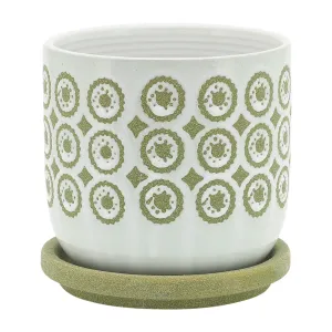 CER, 18"H FLOWER TEMPLE JAR, WHT/BLU