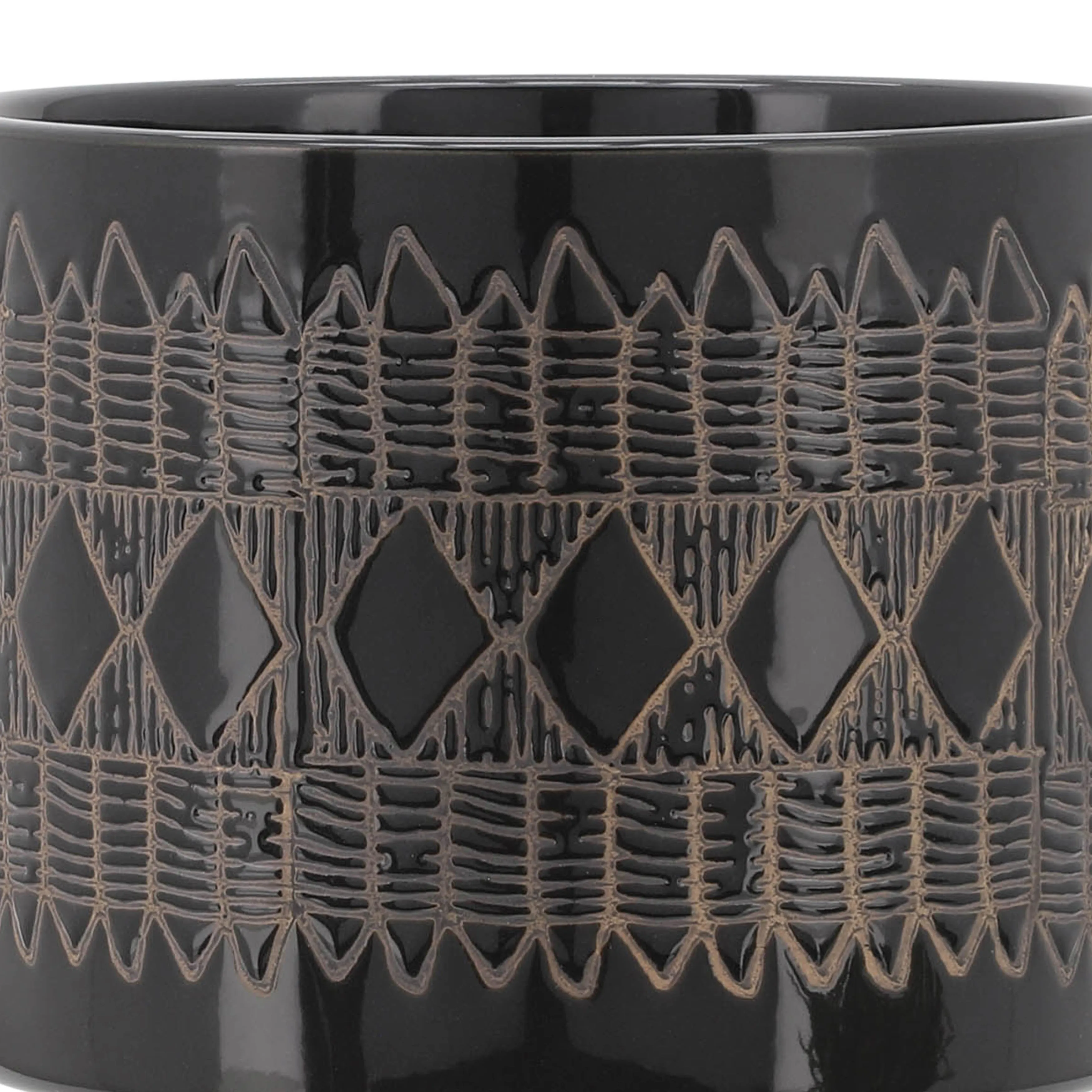 CER, S/2 5/8" AZTEC PLANTER ON WOODEN STAND, BLACK