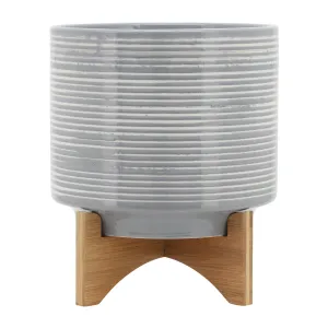 CERAMIC 10" PLANTER ON STAND, GRAY