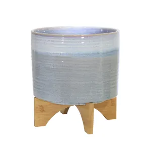 CERAMIC 10" PLANTER ON STAND,BLUE FADE
