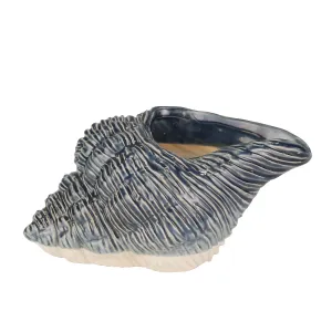 CERAMIC 11" SEASHELL PLANTER,GRAY/BLU