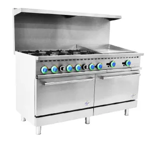 Chef AAA - R60-24MG, Commercial 60" 6 Burner with24" Griddle Gas Oven Range