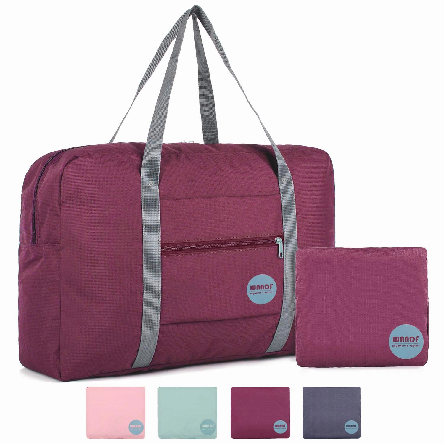 Big Savings Alert Wandf Foldable Travel Duffel Bag Luggage Sports Gym Water Resistant Nylon (Wine Red)