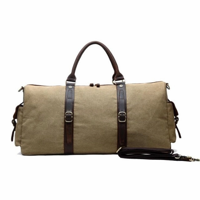 New Canvas Leather Men Bucket Travel Bags Carry On Luggage Bags Men Duffel Bags Travel Tote Large Weekend Flash Offer