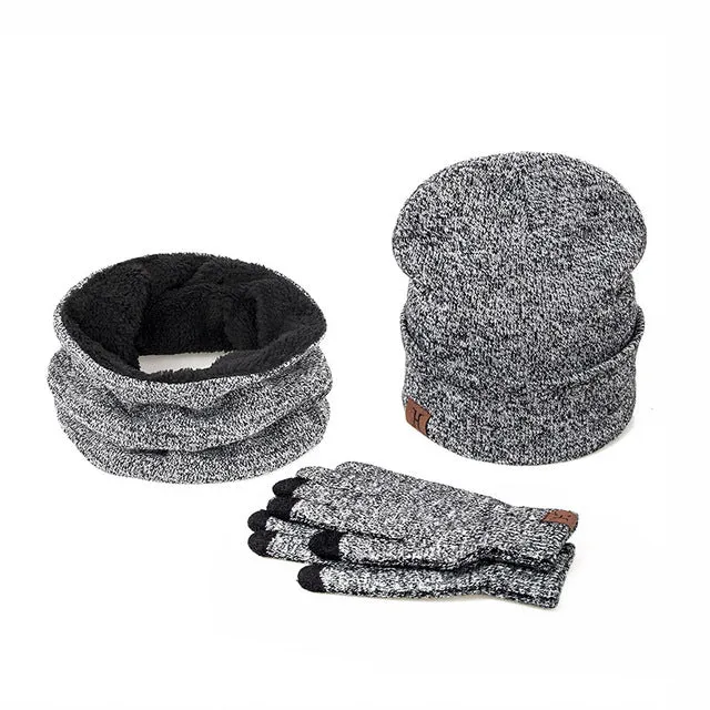 Shop Save Today MustShop Sale Collar Scarf   Gloves   Knitted Skullies Beanie Set Or Winter - Dark Grey,Rose Red,Coffee,Grey,Light Grey,Black
