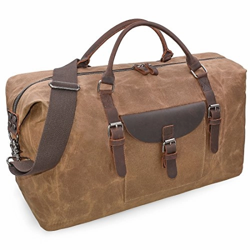 Trending Hot Picks Oversized Travel Duffel Bag Waterproof Canvas Genuine Leather Weekend Bag Weekender Overnight