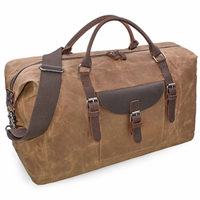 Trending Hot Picks Oversized Travel Duffel Bag Waterproof Canvas Genuine Leather Weekend Bag Weekender Overnight