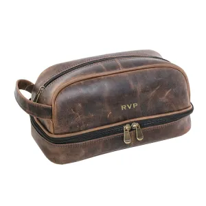 Trending Hot Deal Daytrekr Distressed Leather Drop-Bottom Travel Kit