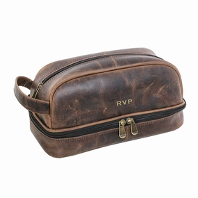 Trending Hot Deal Daytrekr Distressed Leather Drop-Bottom Travel Kit