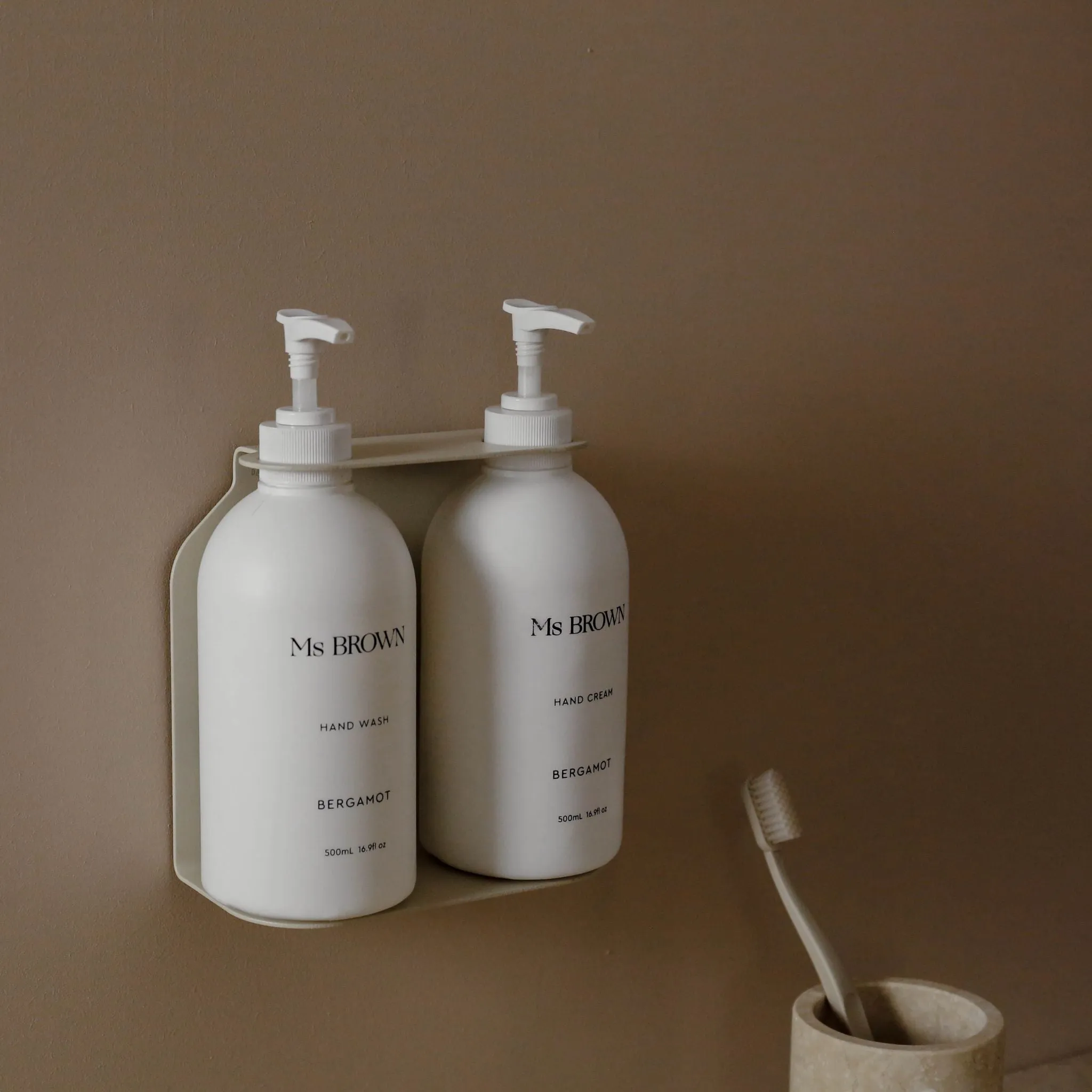 DESIGNSTUFF Dual Soap Dispenser Holder, Sand
