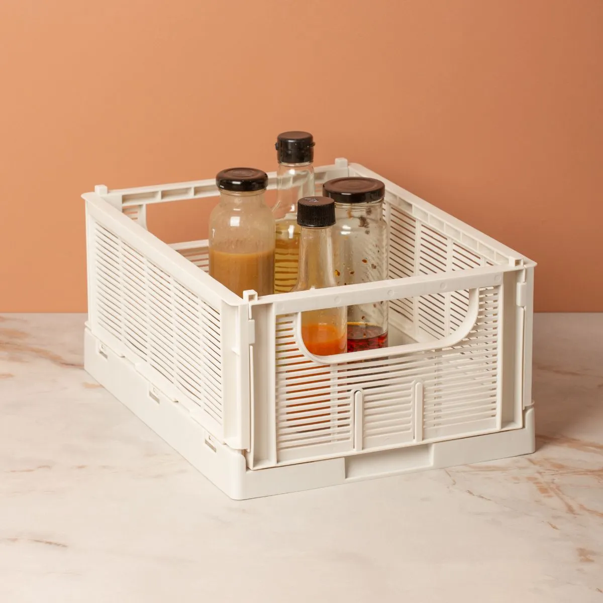 DESIGNSTUFF Linear Collapsible Crate, S, 25x16cm, Chalk (Set of 2)