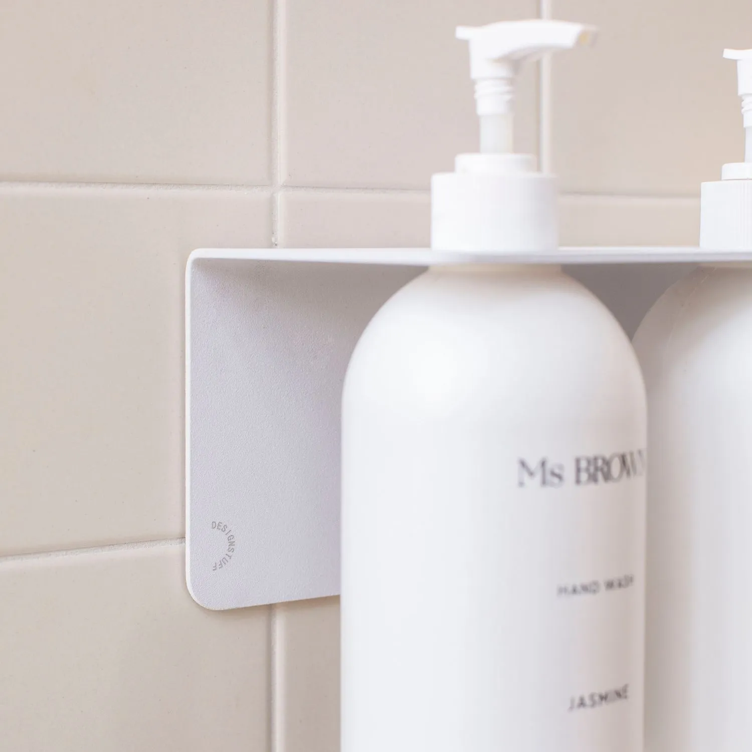 DESIGNSTUFF Shelf Dual Soap Dispenser Holder, White