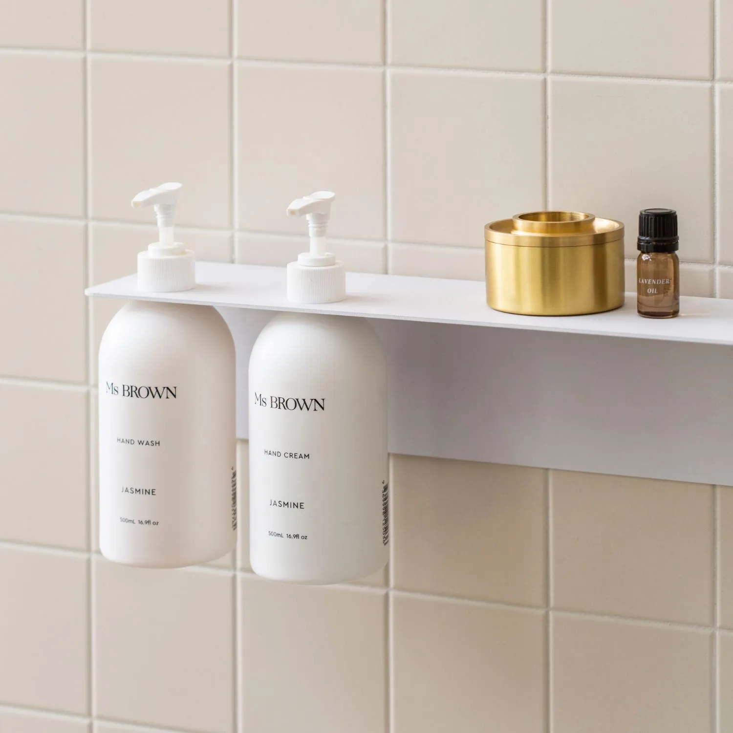 DESIGNSTUFF Shelf Dual Soap Dispenser Holder, White